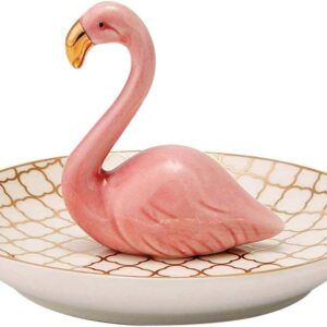 LEPENDOR Porcelain Adorable Flamingos Jewellery Ring Holder Ceramic Display Rack Handmade Ceramic Decor Jewellery Small Animal Tray - Pink Flamingos