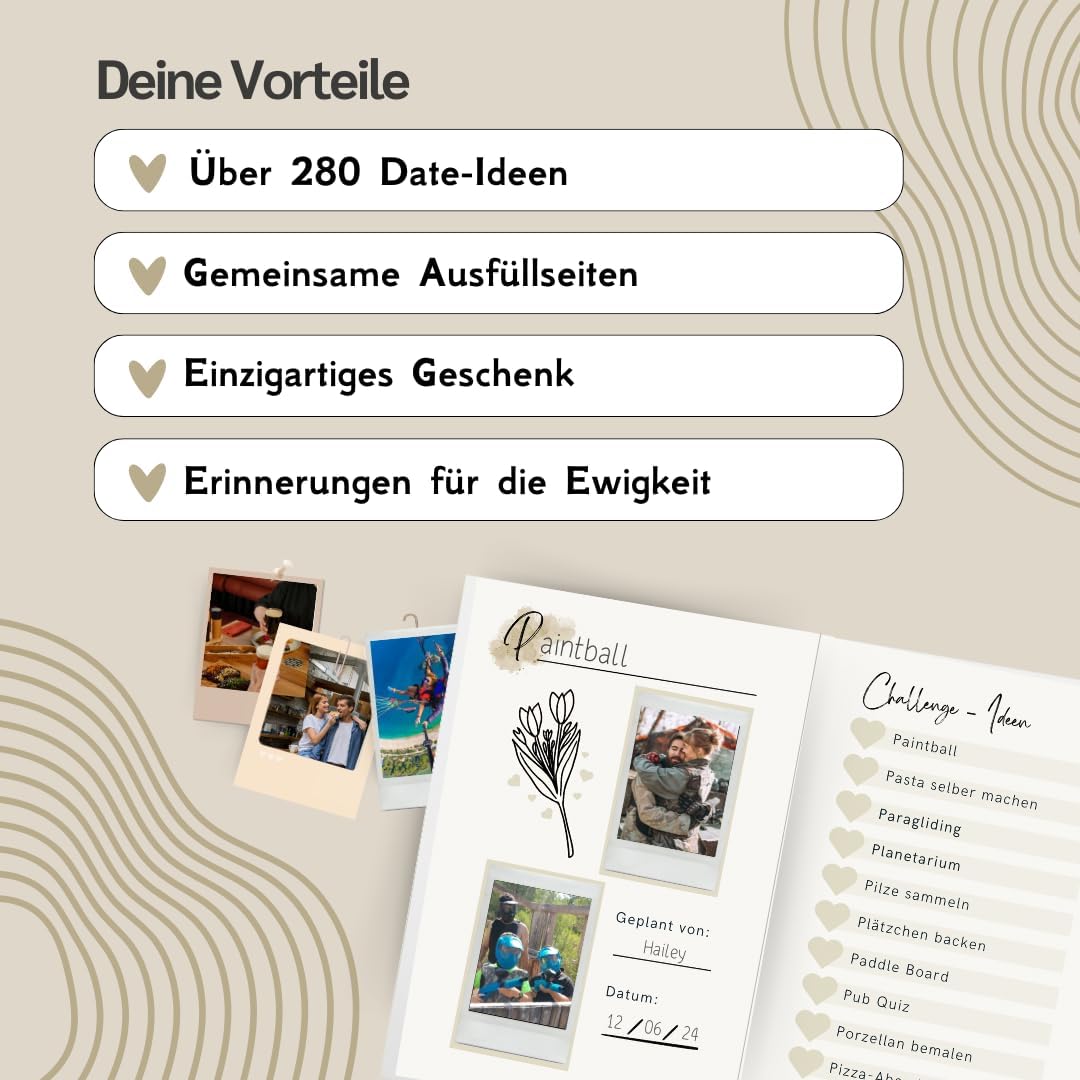 HERZENSBACHT ABC Challenge Book - Date Edition for Couples | 280+ Date Ideas | ABC Dates for Shared Experiences | Bucket List & Couple Challenge | Gift Idea for Christmas, Valentine's Day, Anniversary – Bild 4