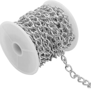 5 m Roll Aluminium Curb Chains with Spool Chain Sold by the Metre Coil Chain Metal Chain Used for DIY Bracelet Chain Jewellery Making, 6.5 x 10 mm (Silver)