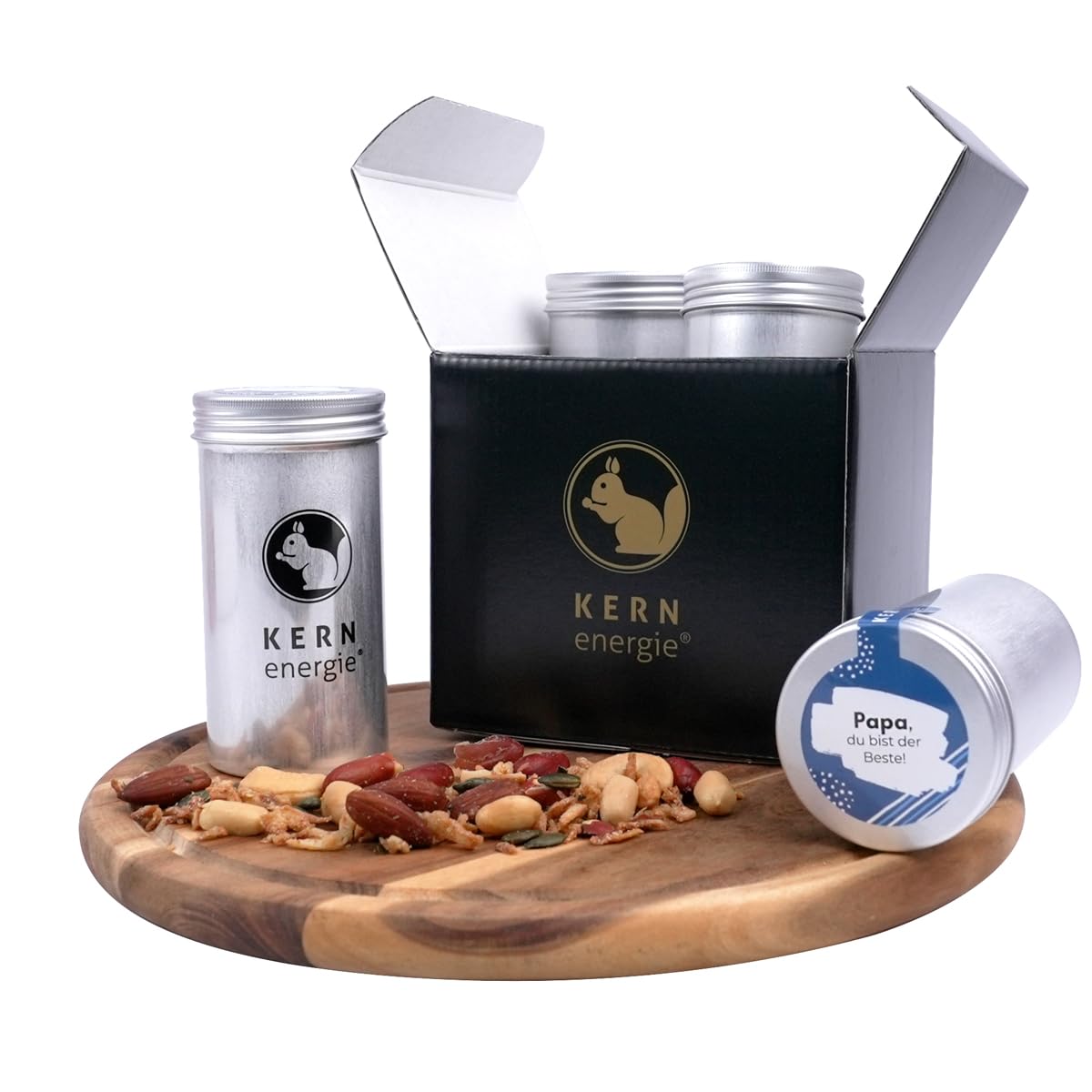 KERNenergie Elegant Nut Gift Set | 4 Nut Mixes and Chocolated Nuts in 90 g Aluminium Tin | in Practical Gift Box | for Mum and Dad | Father's Day