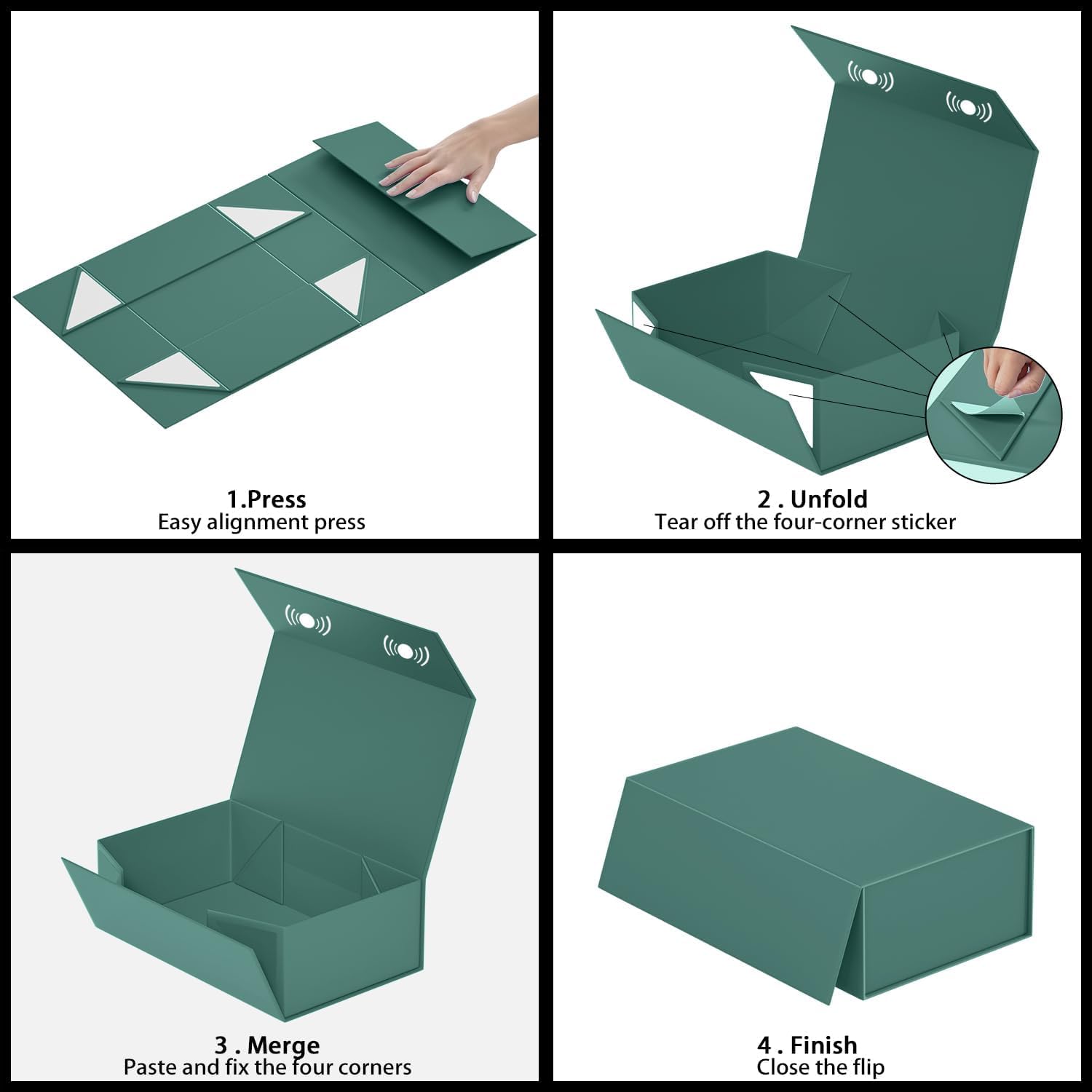 Pack of 2 Gift Boxes, 24 x 15 x 7.6 cm Gift Boxes for Presents with Lids Magnetic Closure Rectangle Collapsible for Groomsman Proposal Box, Christmas, Halloween, Birthday Gift Packing (Green) – Bild 4