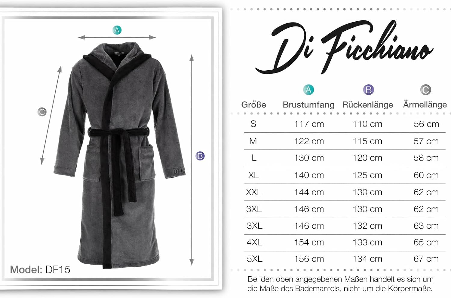 Di Ficchiano Monza Men's Bathrobe with Hood, Fluffy Dressing Gown, Sleepwear Made of Elegant Microfibre, Kimono with Choice of Colours and Sizes S–5XL, Bath Robe, Oeko-Tex Standard 100 – Bild 6