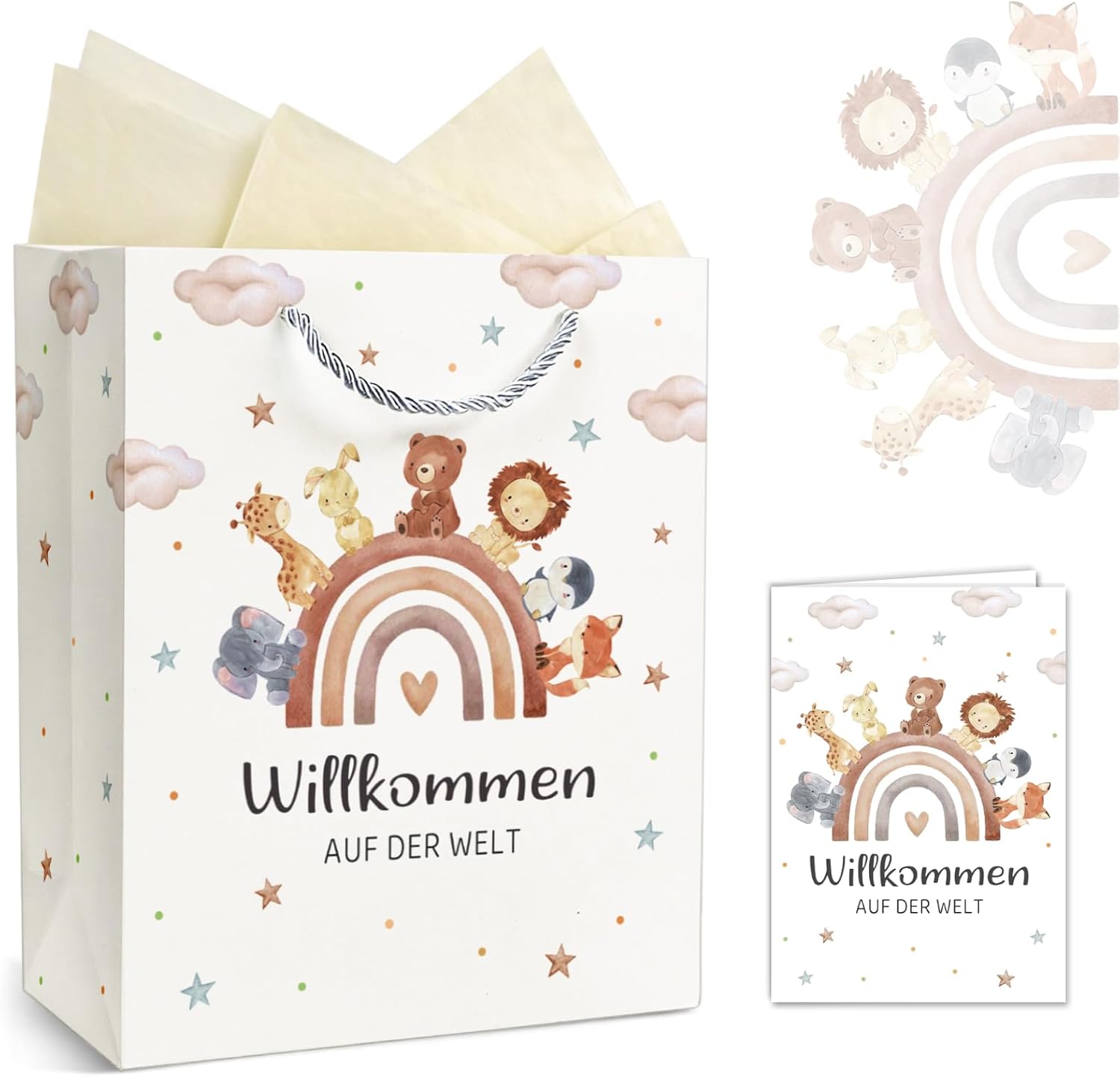 Gift Bag Baby Birth, Gift Bag with Greeting Card, Gifts for Birth Boy & Girl, Gift Wrapping Paper Bags with Handle and Tissue Paper – Welcome to the World
