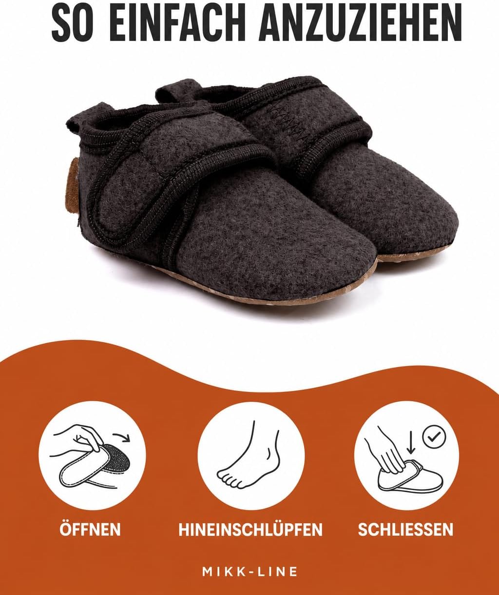 Mikk-line Hausschuhe Baby, Krabbelschuhe mit rutschfester aus filz – Bild 6