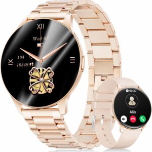 Women's Smartwatch (2 Bracelets), Premium Metal Strap, Ultra Thin, 1.43 Inch HD AMOLED Display, 120+ Sports Modes, Fitness Watch with Sleep Tracking, Phone Function, Watch for iOS Android