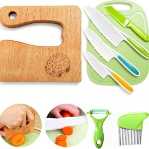 Goodchef Children’s Knife 8-Piece Kitchen Knife Set for Cutting and Cooking Fruit or Vegetables for Toddlers, Includes Wooden Knife Chopping Board Peeler (Cart)