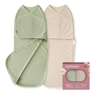 Momcozy Baby Swaddling Bag, 0-3 Months, Quiet Closure, Swaddle for New Parents, Reduces Fright Reflex, Essential for Newborns 0-3 Months, Pack of 2, Khaki and Dark Green