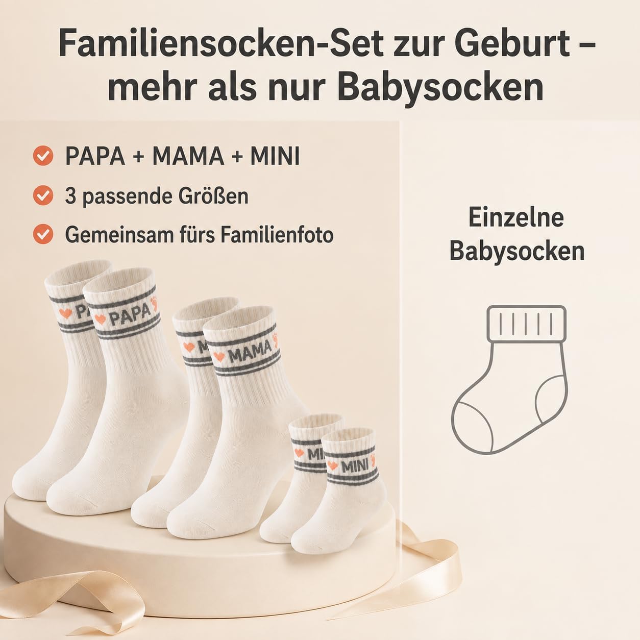 Family Socks Set Papa Mama Mini - Gift for Birth, Baby Shower & First Family Photo Shoot - Partner Look for New Parents – Bild 3