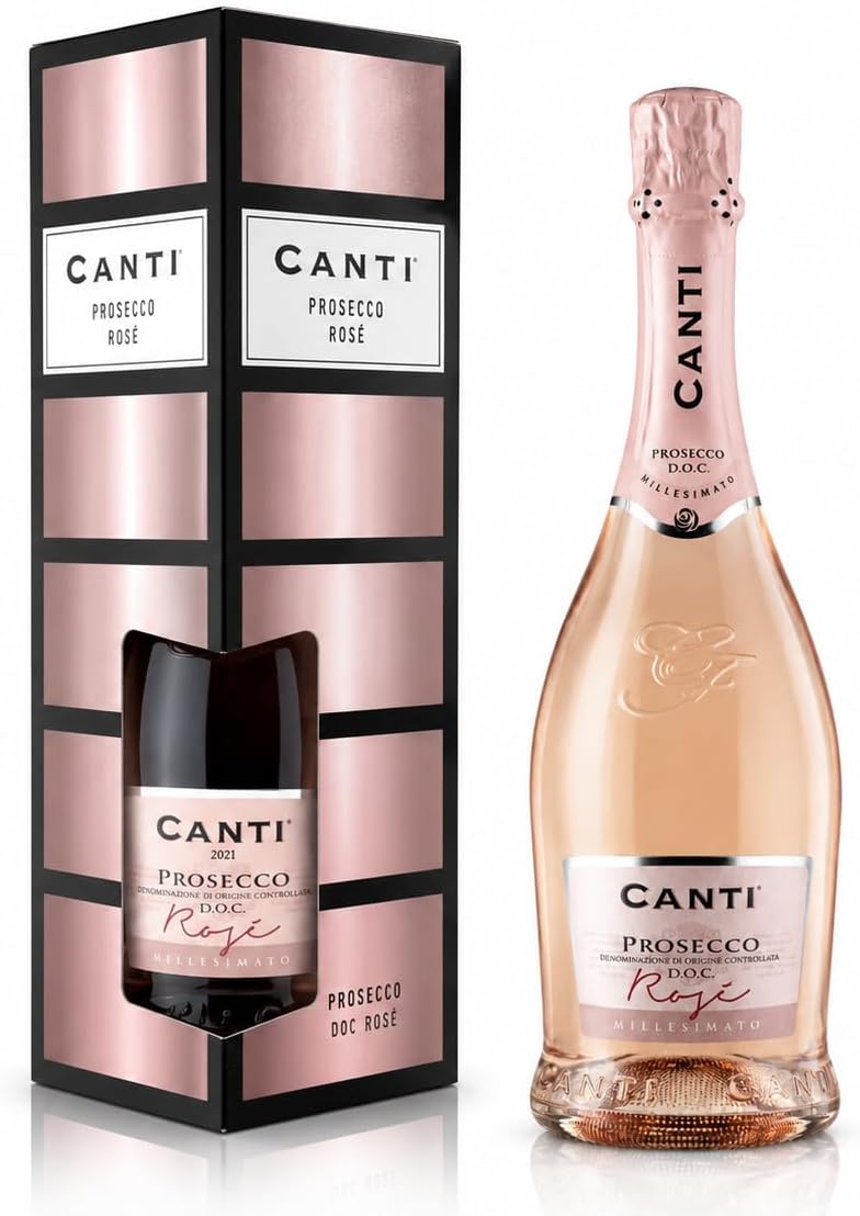 Canti - Prosecco D.O.C. Millesimato, Rosé Sparkling Wine Extra Dry, Wine Gift Pack, Italian Glera and Pinot Noir Grape Varieties from Veneto, Fresh and Sweet Flavour, 1 x 750 ml