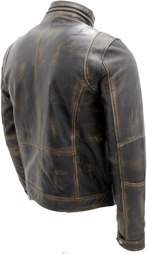 Infinity Men’s Brando Leather, Biker Jacket, Black, Warm, Vintage – Bild 5