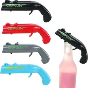 Nivofu Pack of 4 Cap Gun Bottle Opener Funny, Bottle Cap Gun Set (Black, Grey, Blue, Red), Beer Cap Gun Bottle Opener for Men, Beer Opener Gadgets for Party, Bar and Home