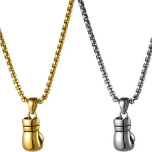 JewelryWe Jewellery Stainless Steel Dominant Boxing Gloves Men's Pendant with Necklace Men's Chain Silver Black Gold with Gift Bag