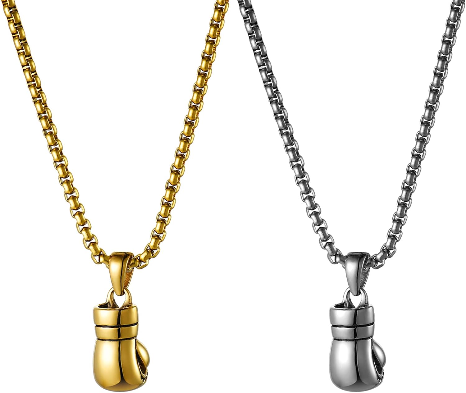 JewelryWe Jewellery Stainless Steel Dominant Boxing Gloves Men's Pendant with Necklace Men's Chain Silver Black Gold with Gift Bag