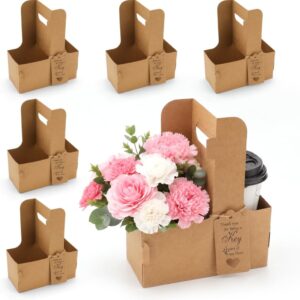 WALLFID 6 x Gift Box with Handle and Card, Foldable Cup Holder for Coffee, Flowers, Sweets and Small Gifts, Teacher Gift, Thank You Gift and School Party