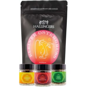 Hallingers Genuss Manufaktur Delicatessen Easter Gift Set – Quality in a Wonder Bag „Little Easter Gr…“ Small Easter Nest Fruit Tea, RoibuschTea & Herbal Tea, Easter Basket for Women Girls