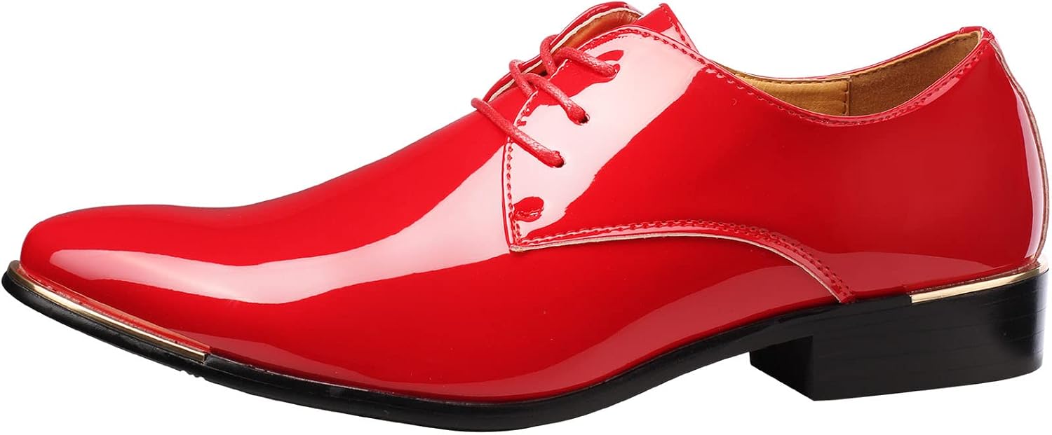 Men's Dress Shoes Wedding Derby Leather Shoes Lace-Up Oxford Shoes Tuxedo Patent Leather – Bild 3
