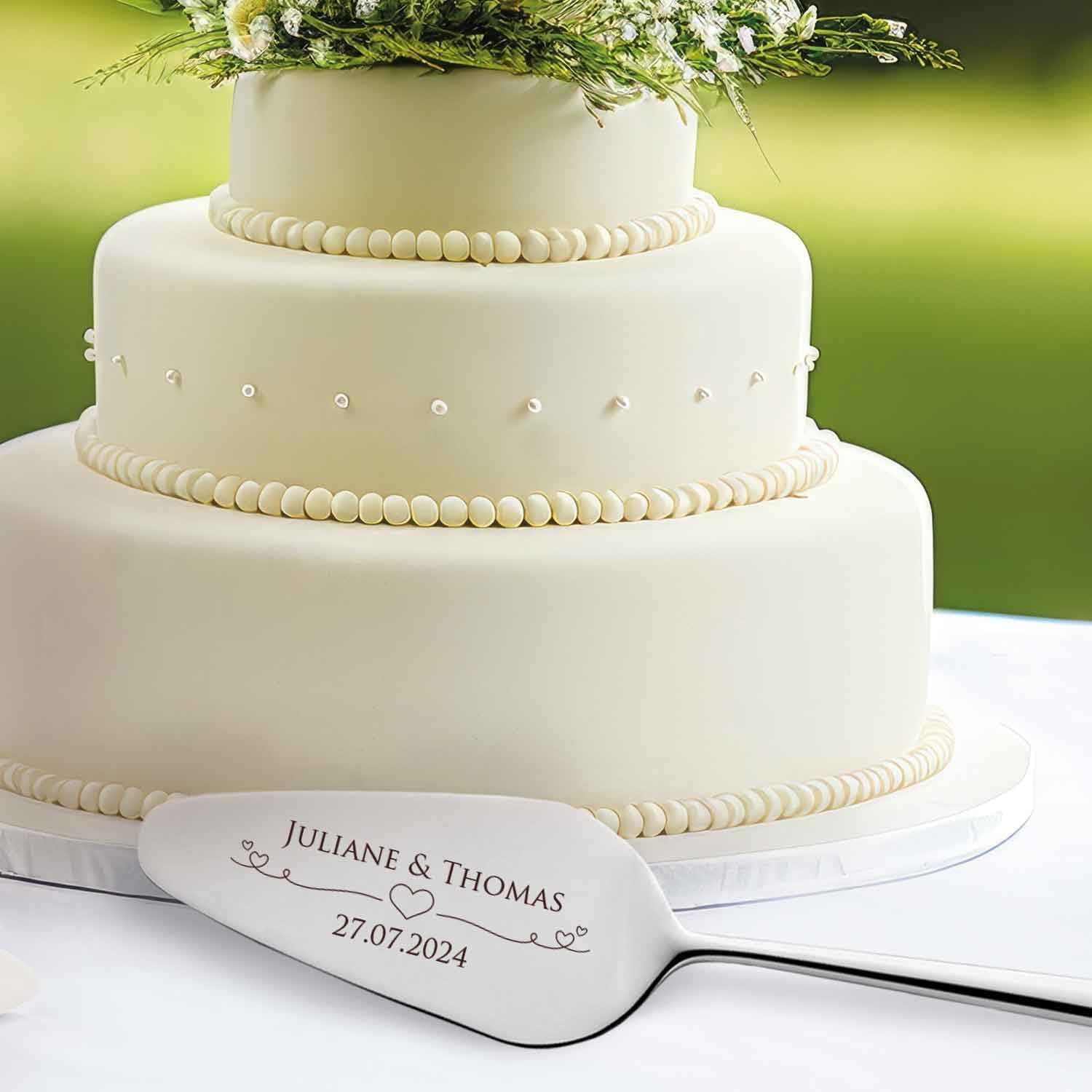 GRAVURZEILE Cake Server with Cake Knife with Personalised Engraving – Hearts – Gift for Wedding – High-Quality Stainless Steel – Dishwasher Safe – Wedding Gifts for Bride and Groom – Silver – Bild 5