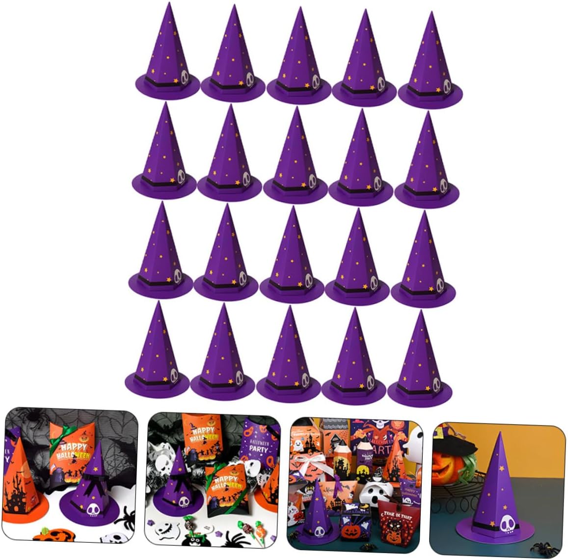 CIYODO Pack of 20 Cardboard Hat Candy Gift Box Paper Purple Halloween Theme Anti Falling for Halloween and Party Packaging – Bild 7