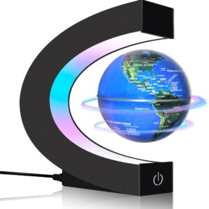Magnetic Floating Globe Lamp with LED Lights, Cool Gadget C Frame Globe for Office, Home, Bookshelf, Desk Decor, Cool Gift for Men, Wife, Father, Husbands (Blue Globe 8.5 cm)