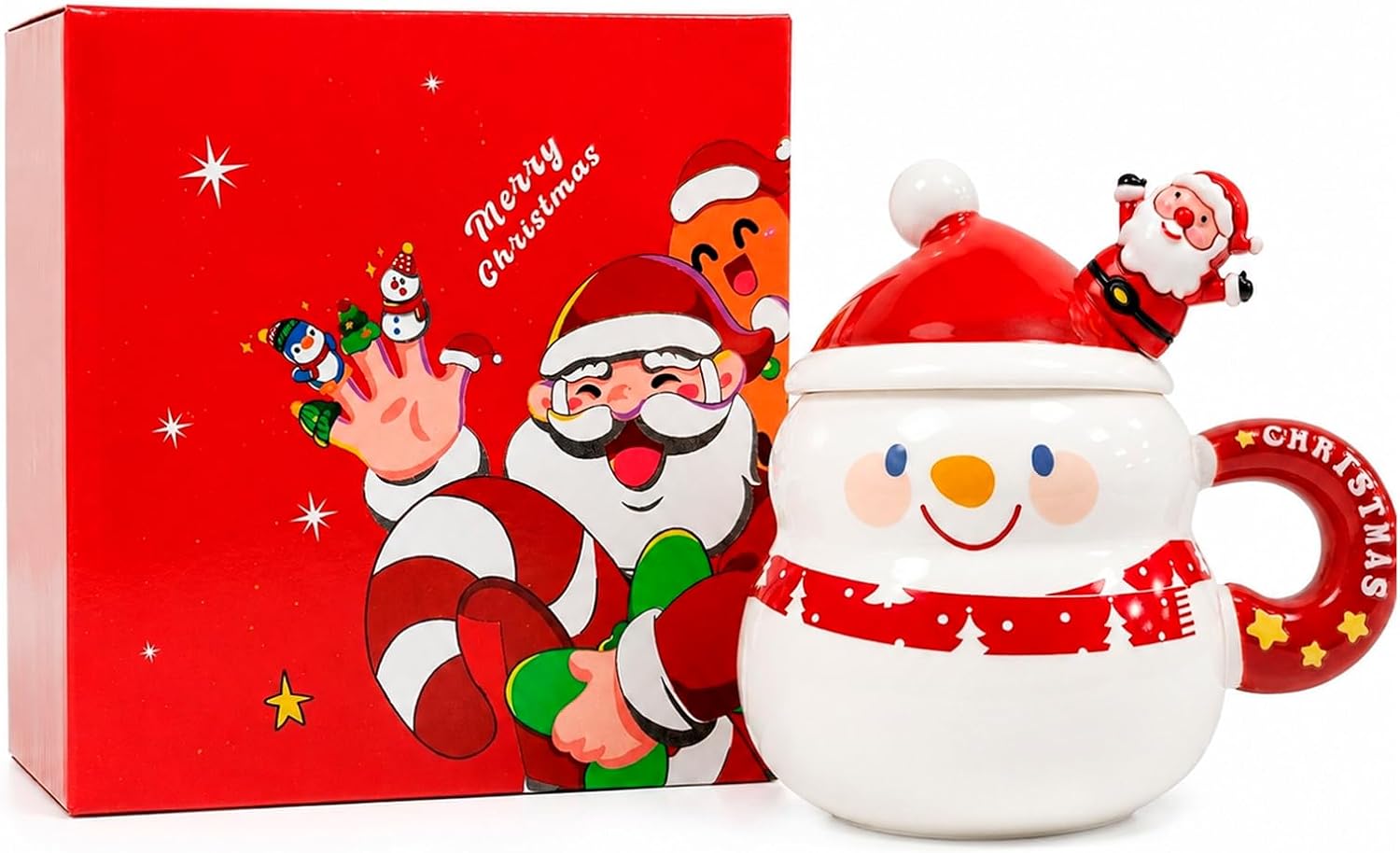 Christmas Mugs 360 ml Ceramic Snowman with Spoon Christmas Cups Box