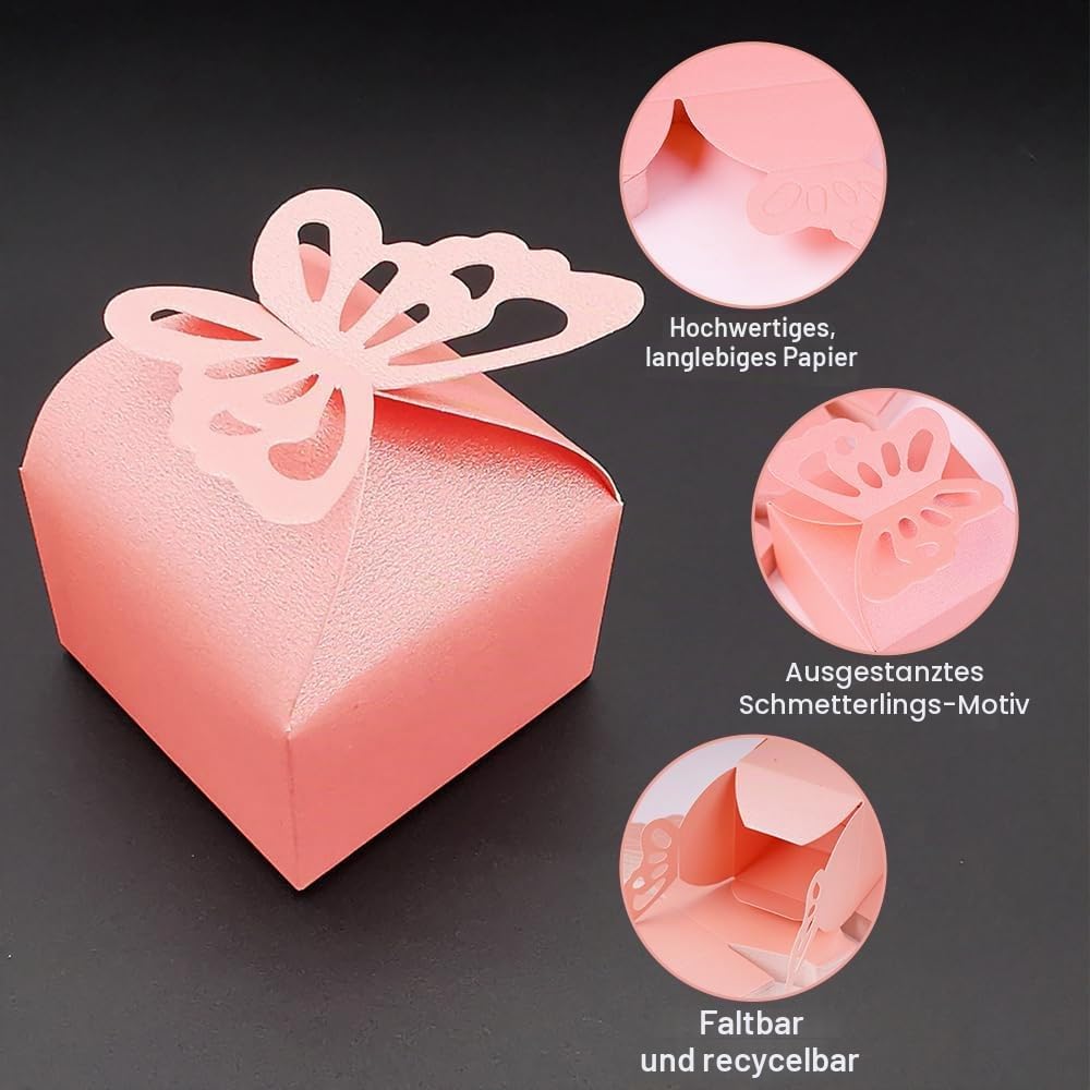 Pack of 50 Wedding Favour Boxes, Butterfly Sweets Box, Wedding Candy Boxes, Creative Paper Gift Boxes, for Weddings, Parties, Festivals, Table Decoration, Wedding Decoration (6 x 6 x 5.5 cm) – Bild 3