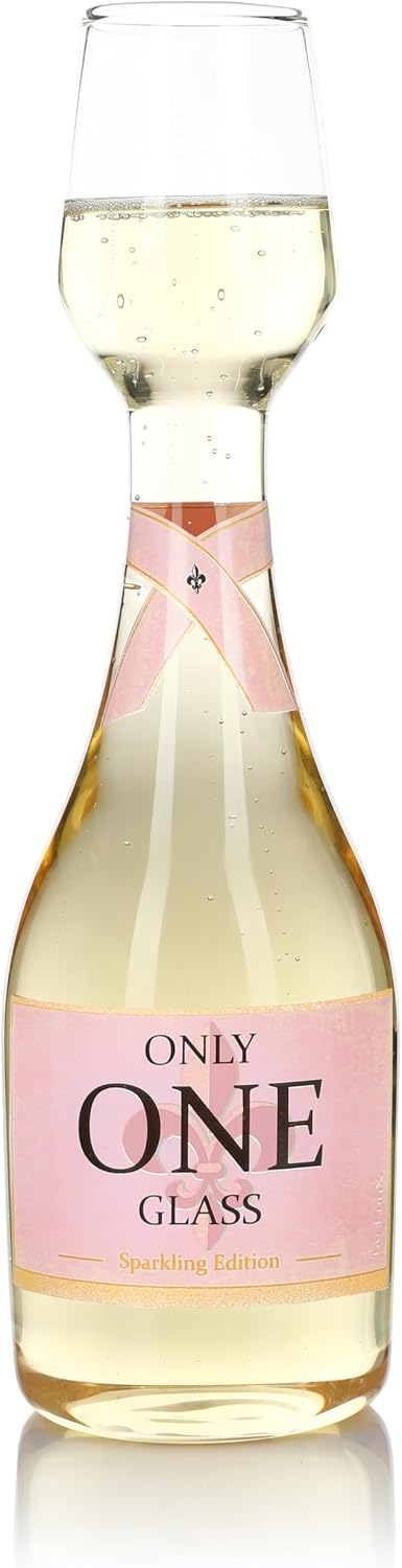 FunX Champagne Glass Bottle 750 ml Only One Glass - Gifts for Women for Birthday - Funny Birthday Gift for Mum, Girlfriend and Sister – Bild 2