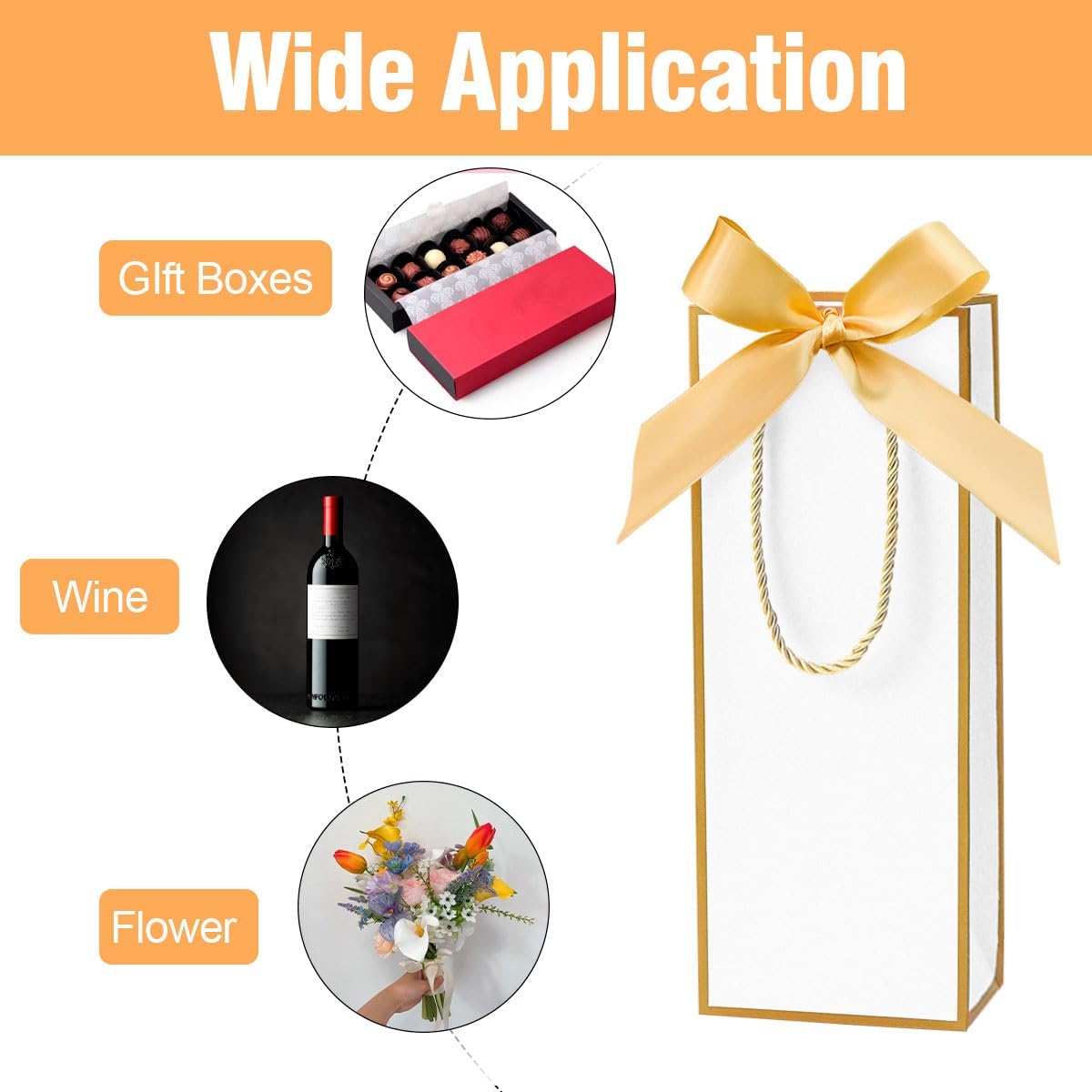 Ssyuysto Set of 2 Gift Bags Bottles White with Gold Edge Golden Silk Bow Bottles Bags for Wine Champagne Reusable Wedding Gift Packaging – Bild 3