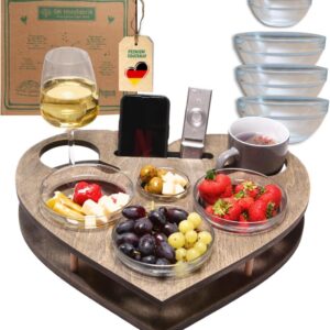 Heart Personalised Couch Bar in Grey – Sofa Tray with 4 Glass Bowls – Couch Bar Snack Bar Personalised – Snack Box for Couch – Sofa Bar – Couch Butler