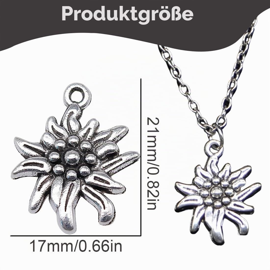 20 Pieces Pendant DIY Selfmade Children's Jewellery Women's and Men's Jewellery Unisex Children Adults Leaves and Flowers (Antique Silver) (Edelweiss) Oktoberfest Decoration – Bild 2