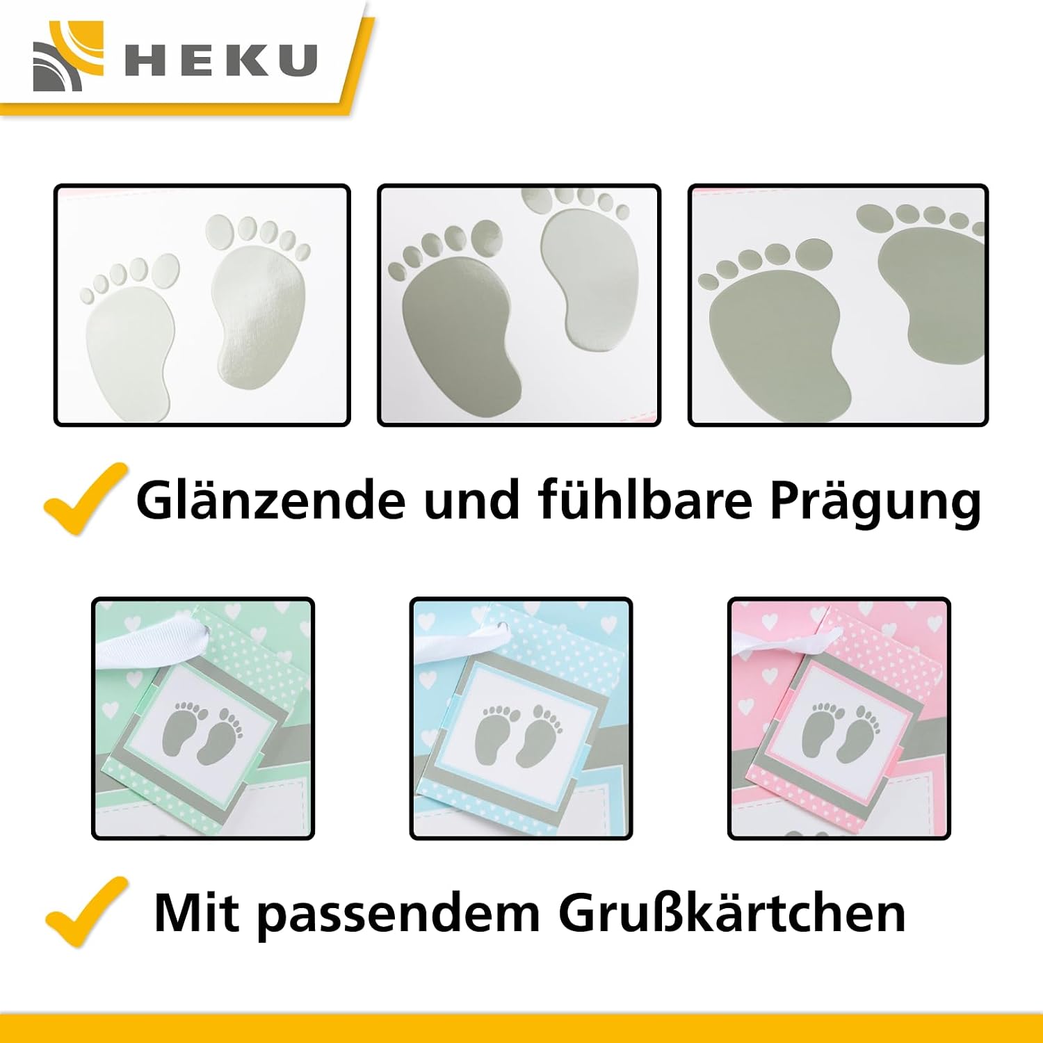 HEKU Premium Gift Bags "Baby" in Pastel, Pack of 3, 23 x 18 x 10 cm, Elegant Embossing and UV Lacquer Finish, Versatile, Environmentally Friendly and Reusable – Bild 3