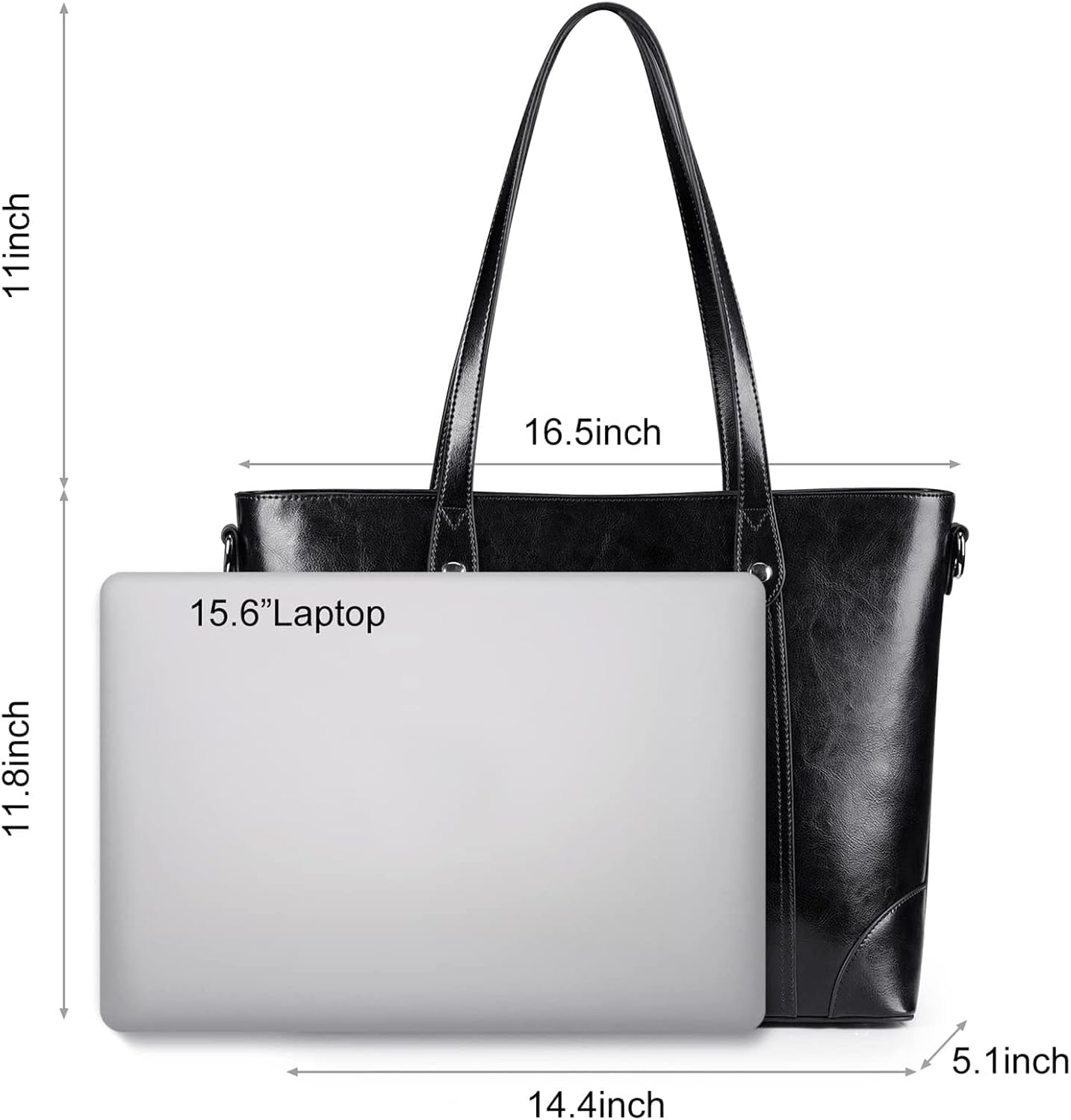 S-ZONE Women's Shoulder Bag 15.6 Inch Laptop Bag Large Leather Shopper Work Bag Shoulder Bag Handbag with Padded Laptop Compartment – Bild 5