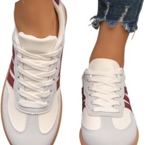 Damen Klassische Retro Sneaker mit Gummisohle Leder-Freizeitschuhe Tennis Skateboarden rutschfeste Turnschuhe Fitness Walking und den Alltag
