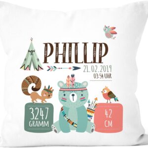 SpecialMe Personalised Pillow for Birth Boho, Birth Pillow for Boys and Girls, Name Cushion Gift Birth Baby, Pillow Cover without Filling White One Size