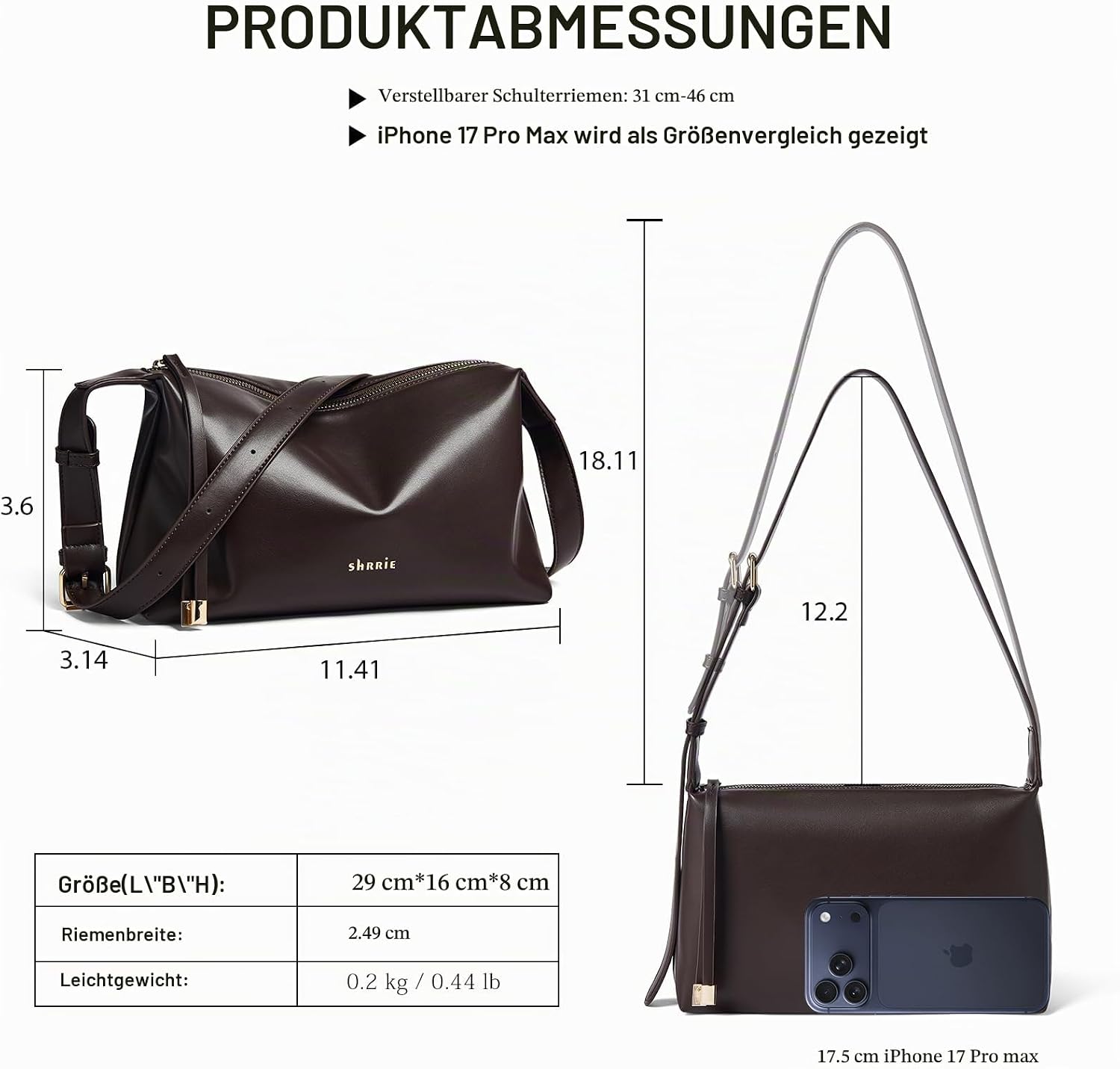 Shrrie Small Shoulder Bag for Women Soft PU Vegan Leather Shoulder Bags Crossbody Bag with Adjustable Wide Strap – Bild 4