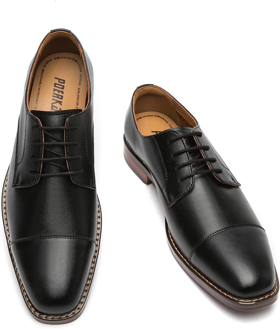 Poerkan Men's Business Lace-Up Shoes, High Quality Classic Oxfords, Comfortable Multipurpose Shoes, Black & Brown
