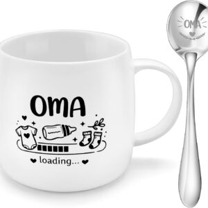 WALLFID Grandma Grandpa Mug with Stainless Steel Spoon, Gift for Expecting Grandparents, Coffee Cup for Pregnancy Announcement, Baby Shower Cup, Birthday Gift (Grandma)