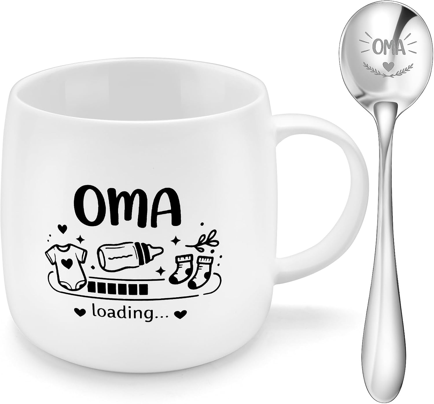 WALLFID Grandma Grandpa Mug with Stainless Steel Spoon, Gift for Expecting Grandparents, Coffee Cup for Pregnancy Announcement, Baby Shower Cup, Birthday Gift (Grandma)