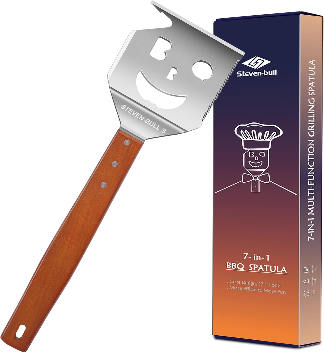 STEVEN-BULL 7-in-1 Barbecue Spatula, Grill Accessories, Gifts for Men, Dad