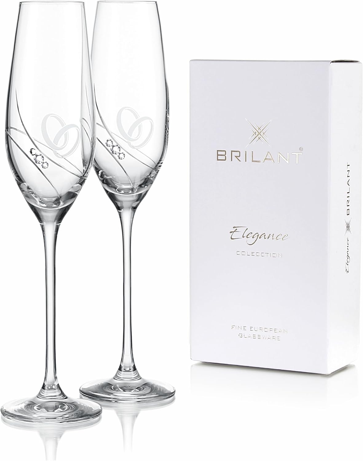 Gala Champagne Glasses with Swarovski Crystals - Engraved Hearts, Minimalist Design - Champagne Glasses Wedding Champagne Glasses Set, Aperitif Glasses for Special Occasions, Pack of 2