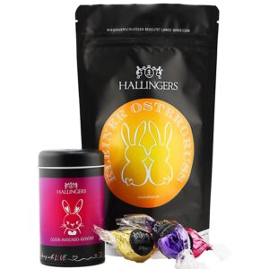 Hallingers Genuss Manufaktur Delicatessen Easter Gift Set – Value in a Wonder Bag „Little Easter Gr…“ Small Easter Nest Chocolates Easter Eggs & Avocado Spice, Easter Basket for Women Men
