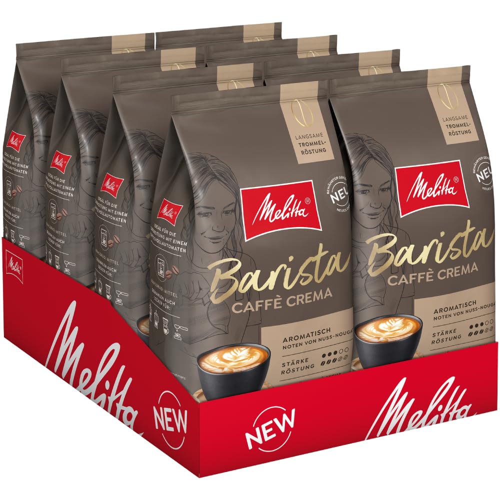 Melitta Barista Classic Crema, Whole Coffee Beans 8 x 1 kg, Unground, Coffee Beans for Fully Automatic Coffee Machine, Medium Roast, Strength 4, in Tray
