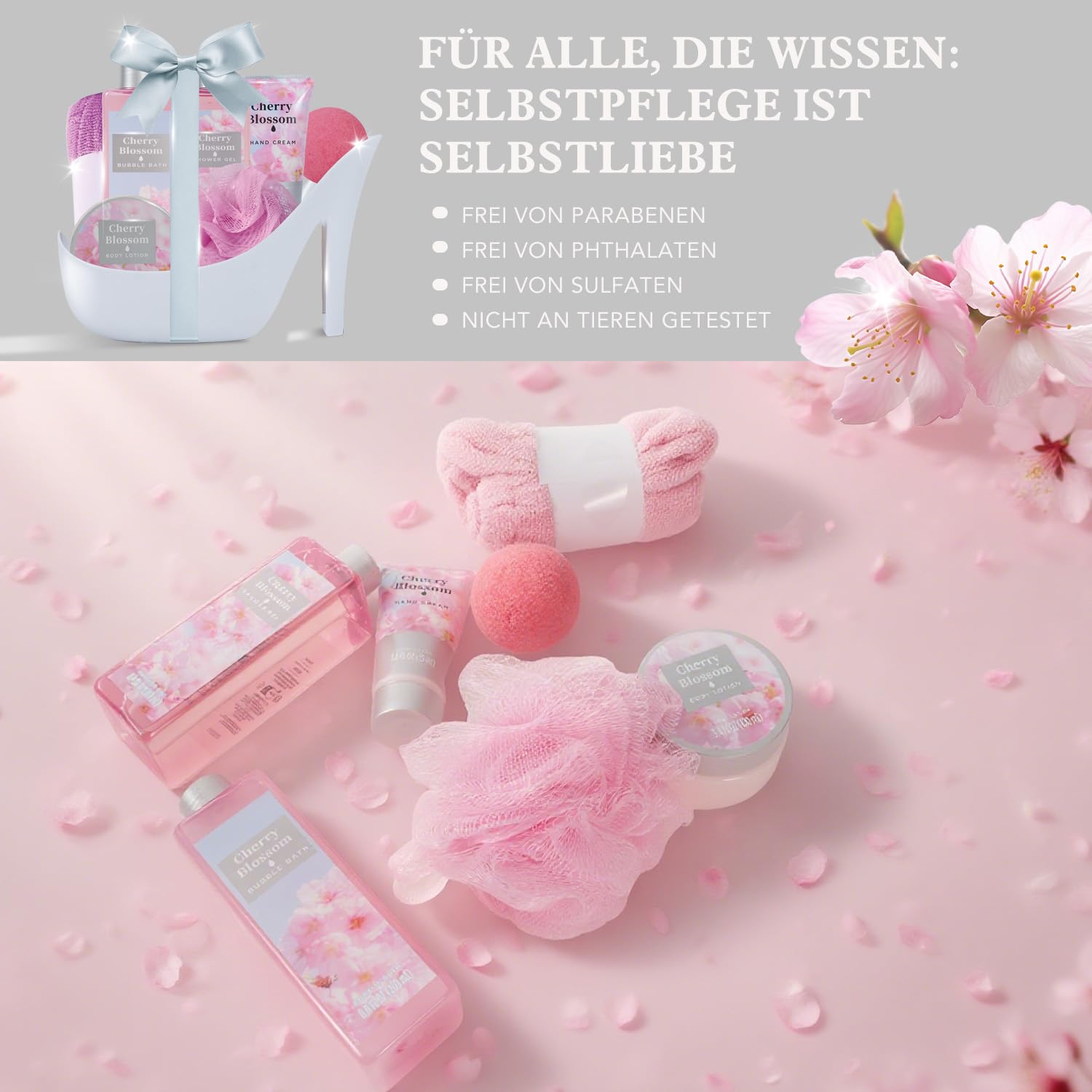 Spa Luxury Bath Gift 8-Piece Cherry Blossom Fragrance - Gifts for Women – Bild 4