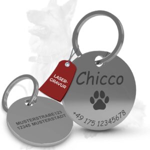Dog Tag with Engraving, Dog Accessories, Personalised Dog Tag, Dog Collar with Name, Diameter 30 mm, Stainless Steel, Personalised for Dog Collar, Cats, Dogs, Animals