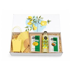 Stay Natural Summer Package "Lemon" - Gift Set with Limoncello Splash, Limoncello Almonds, Mango Stripes, Fans & Carry Bag, Delicatessen Gift for Summer, Picnic & Holiday