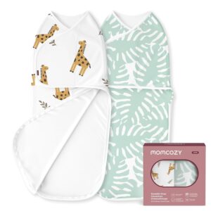 Momcozy Baby Swaddling Bag 0-3 Months Bamboo Pack of 2 Giraffe and Leaves