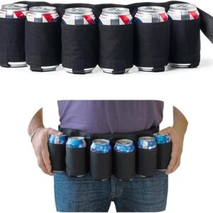 MUCHER Portable Drinker Beer Soda Can Belt Holder Holds 6 Beverages for Camping Hiking Outdoor Party. (Black)