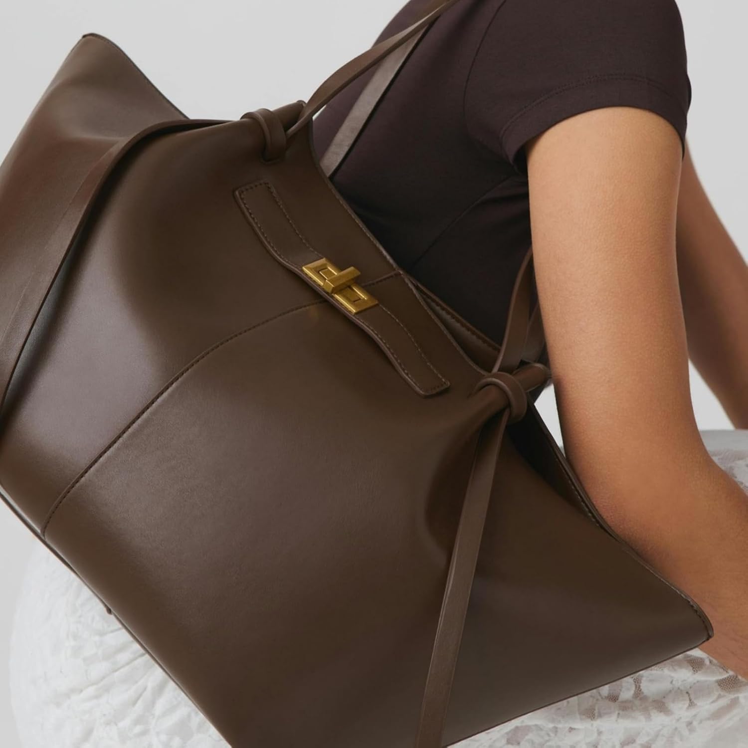 Generisch Women's Tote Bag, Shopper Bag, Large Shoulder Handbag with Removable Strap, Leather Tote Bag, Women's Brown, Shopper for College, School, Work, Travel, Shopping. – Bild 2