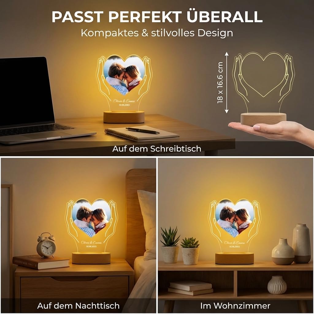 Geschenkfreude Personalised Picture with Photo and Text - Personalised Valentine's Day Gifts for Men and Women - Couple Gifts - Boyfriend and Girlfriend - Illuminated Picture Frame LED Acrylic – Bild 9