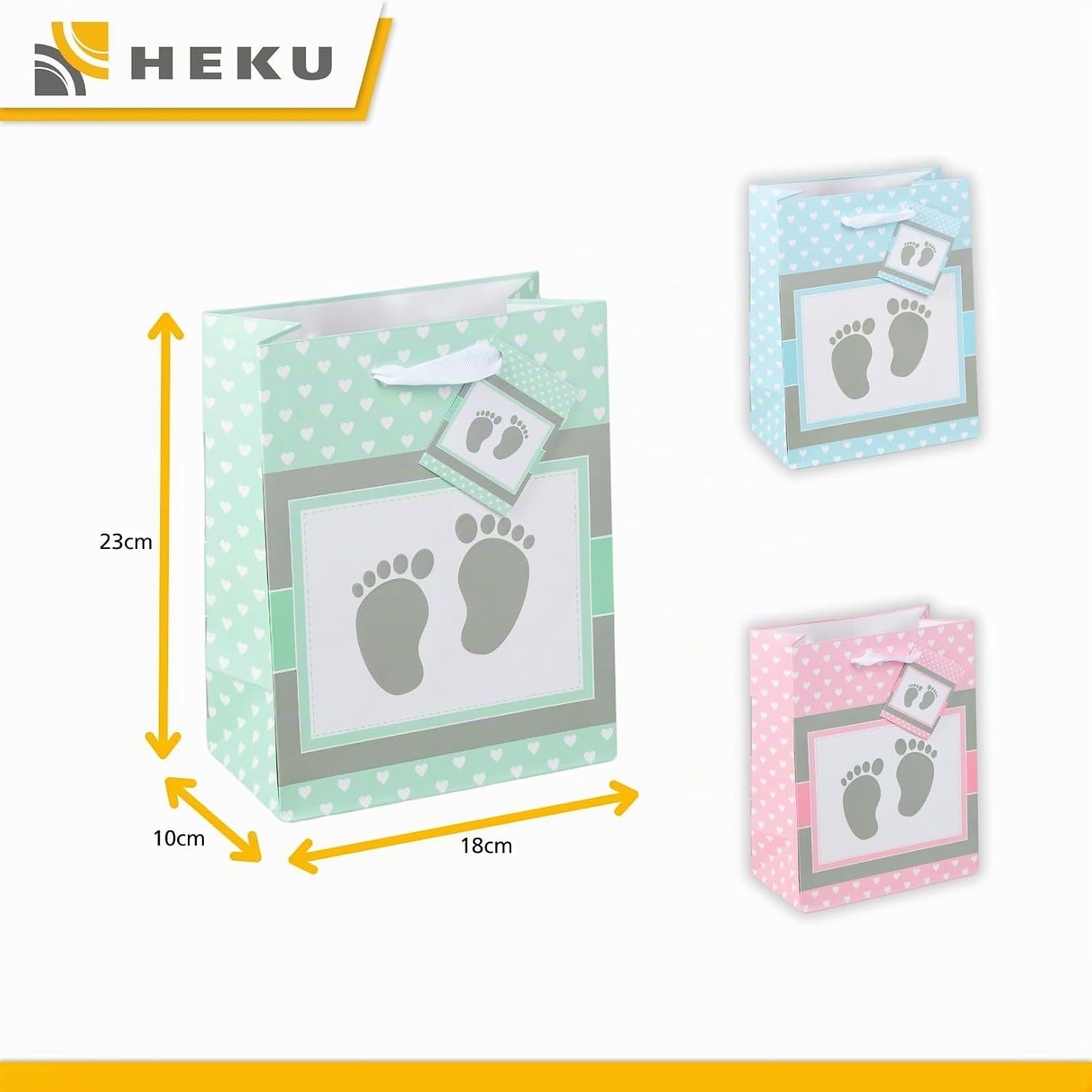 HEKU Premium Gift Bags "Baby" in Pastel, Pack of 3, 23 x 18 x 10 cm, Elegant Embossing and UV Lacquer Finish, Versatile, Environmentally Friendly and Reusable – Bild 2