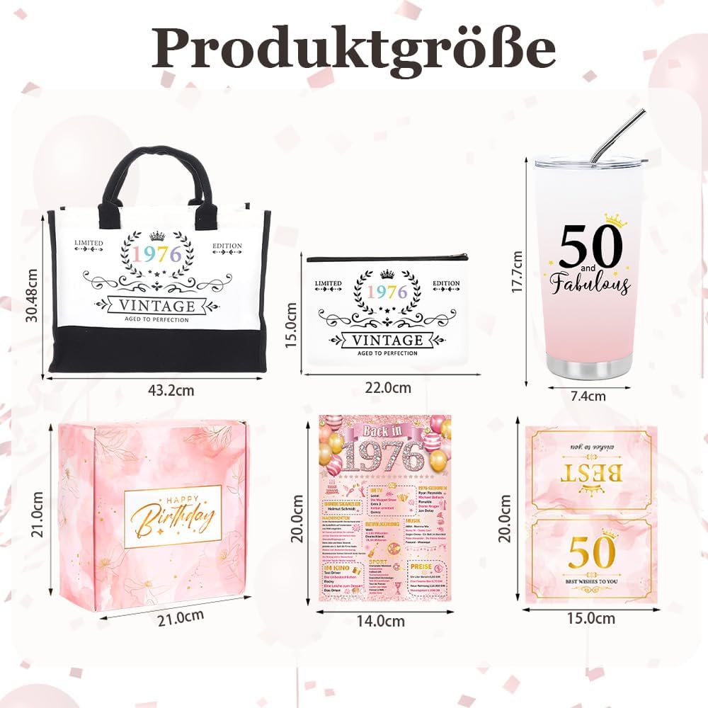 Birthday Women's Vintage Gift Set, Fashionable Carry Bag, Cosmetic Bag, Stainless Steel Thermal Mug, Greeting Card and Gift Box, Birthday Gift for Mum, Sister and Colleague, pink, Formal – Bild 2